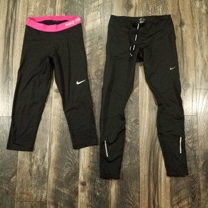 Lot of 2 Nike Pro Womens Leggings Running Athletic